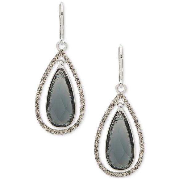 Anne Klein Silver-Tone Large Teardrop Crystal Orbital Drop Earrings Blue NEW - Picture 1 of 7